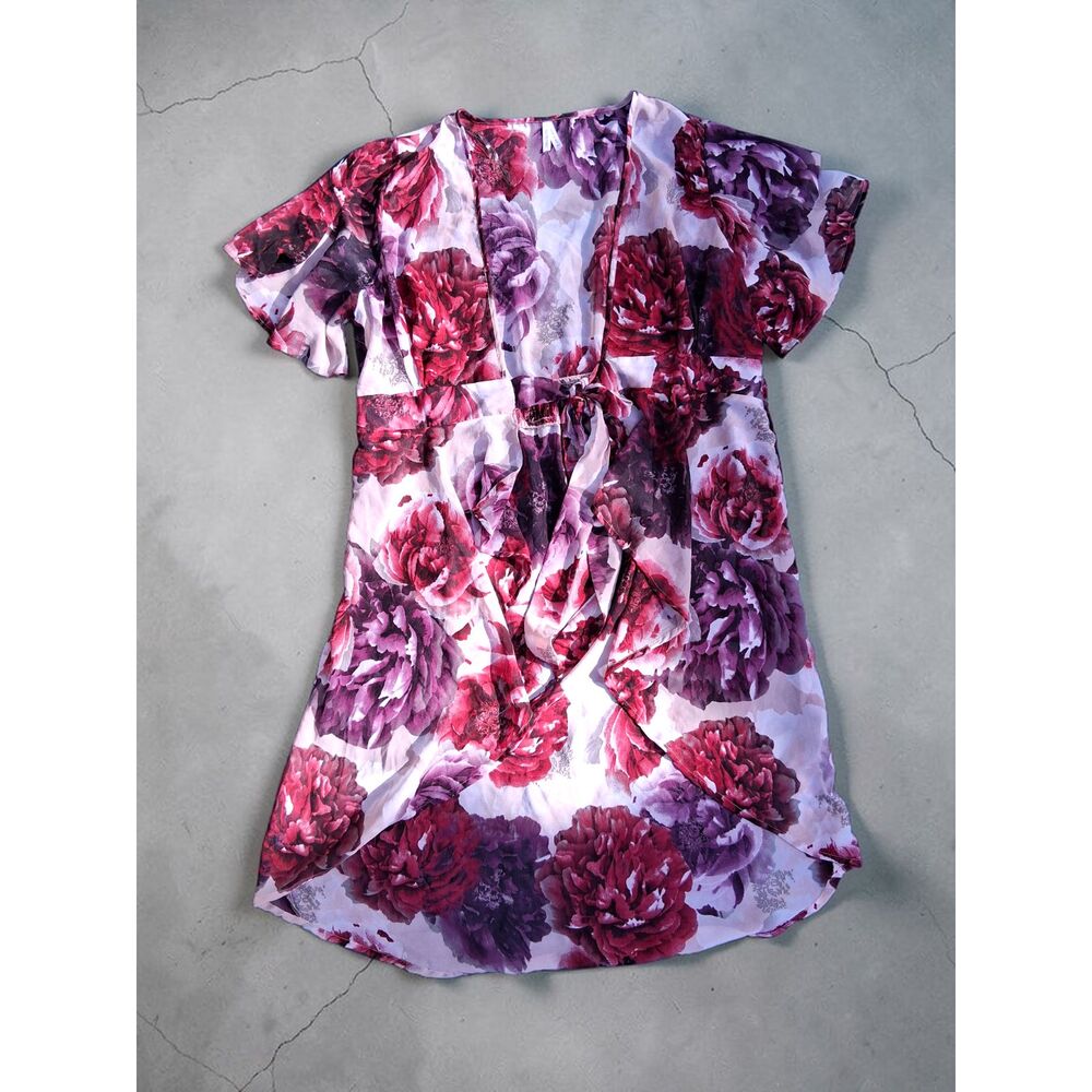 LIVE 4 TRUTH Plus Size 3X Floral Sheer Front Tie Hi-Low Hem Kimono